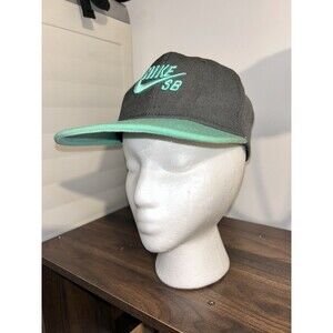 AS-IS Nike SB Icon Snapback Hat Cap Dark Gray Turquoise Broken Brim -